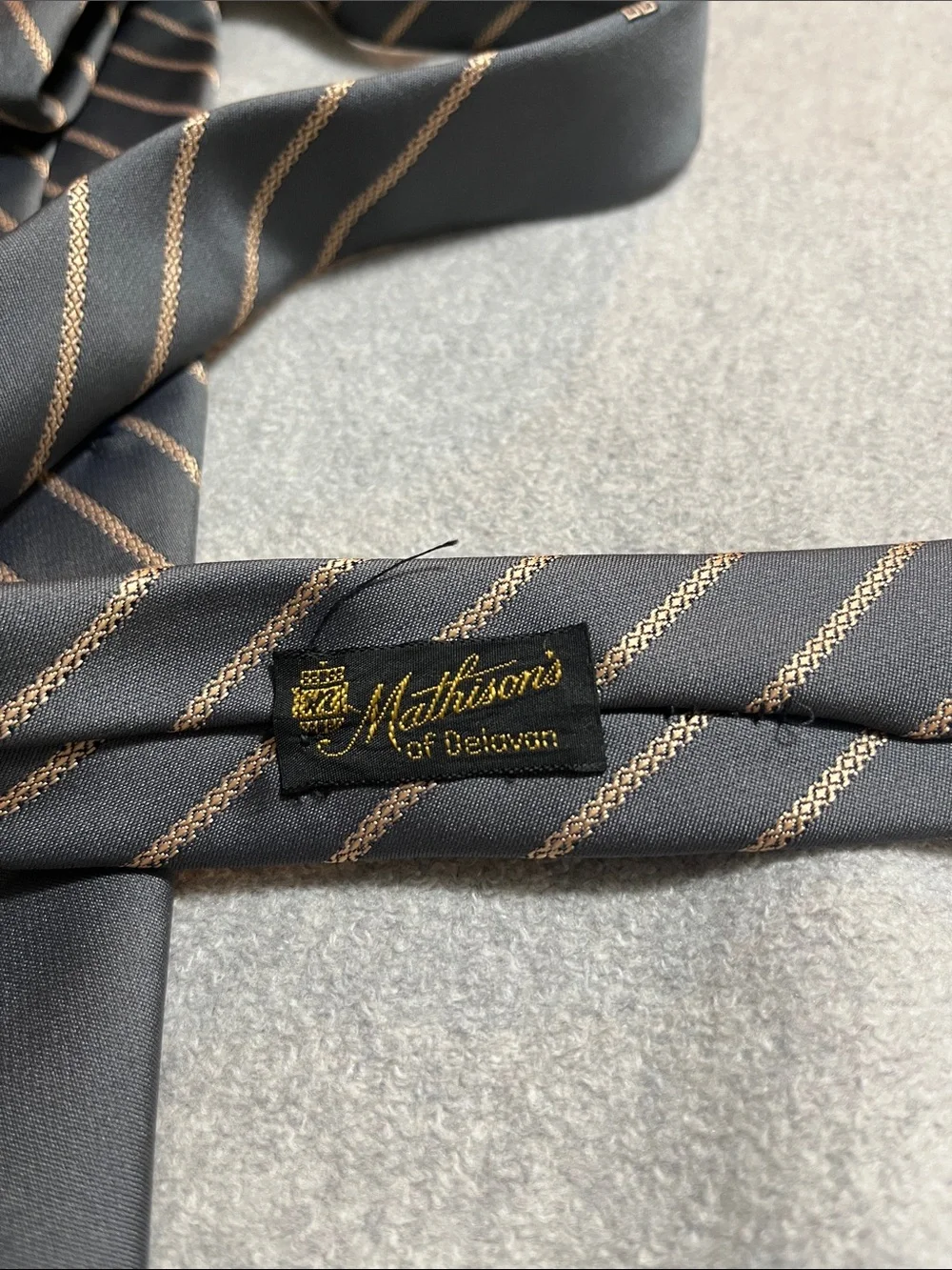 Vtg Givenchy Gray Tie with bronze woven Diagonal Stripes.